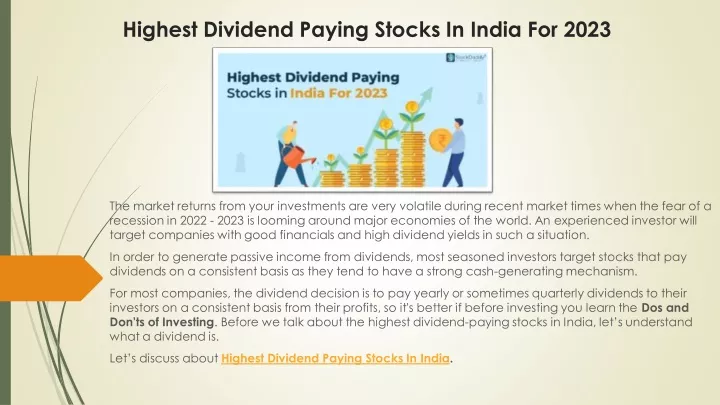 PPT - Highest Dividend Paying Stocks In India For 2023 PowerPoint ...