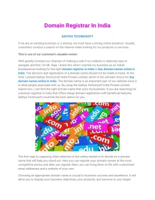 Domain Registrar In India _ Sathya Technosoft