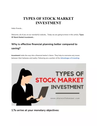 Types Of Stock Market Investment