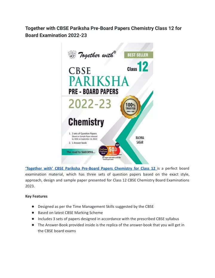 PPT - CBSE Pariksha Pre-Board Papers Chemistry For Class 12 For Exam ...