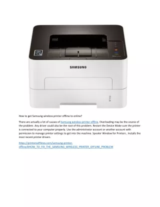 how to get samsung wireless printer offline
