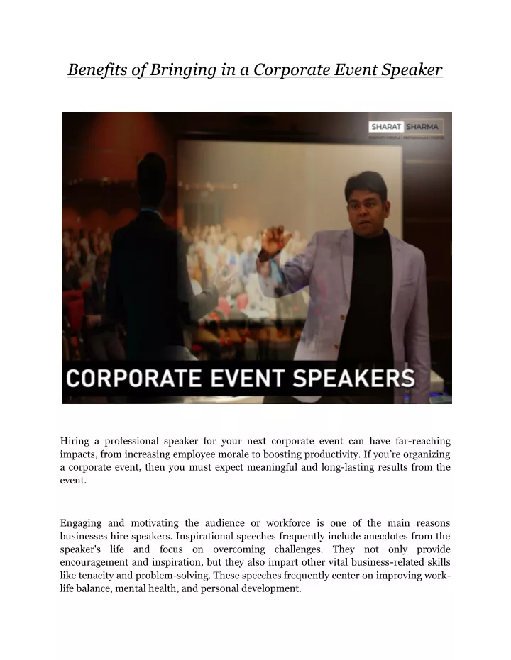 benefits of bringing in a corporate event speaker