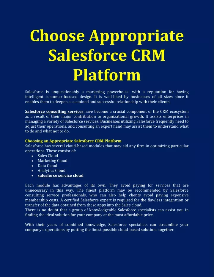 choose appropriate salesforce crm platform