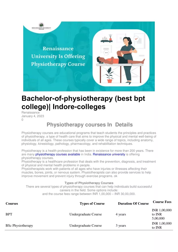 bachelor of physiotherapy best bpt college indore