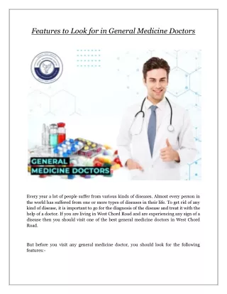 Features to Look for in General Medicine Doctors