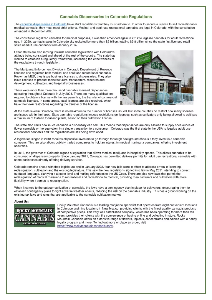 cannabis dispensaries in colorado regulations