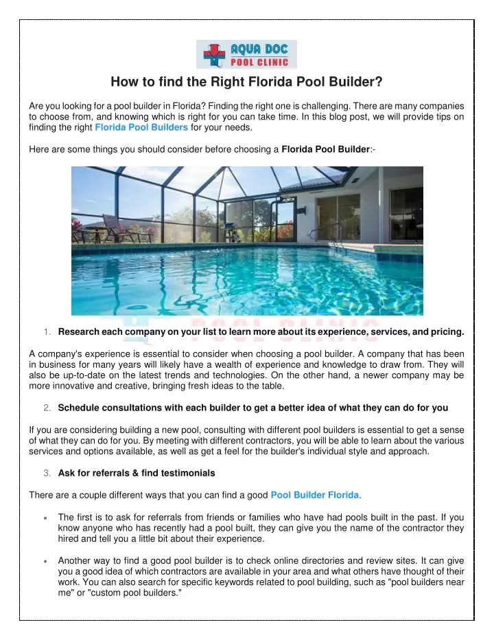 how to find the right florida pool builder