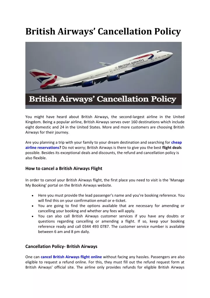 british airways cancellation policy