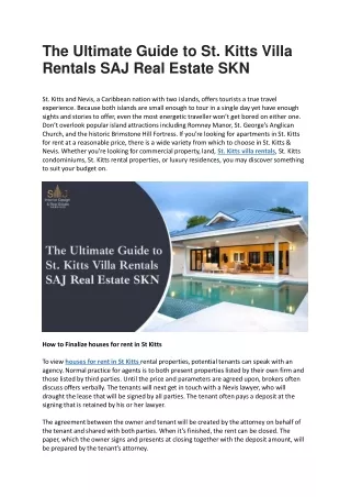 The Ultimate Guide to St. Kitts Villa Rentals SAJ Real Estate SKN