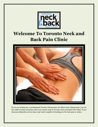 Welcome To Toronto Neck and Back Pain Clinic