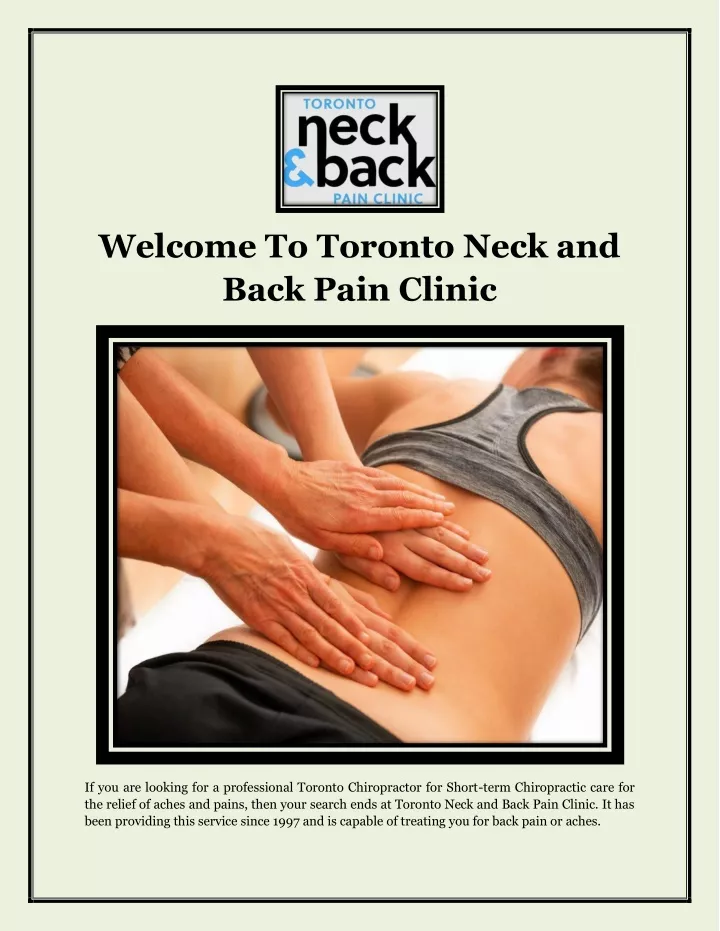 welcome to toronto neck and back pain clinic