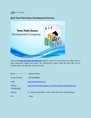 Best Teen Patti Game Development Services