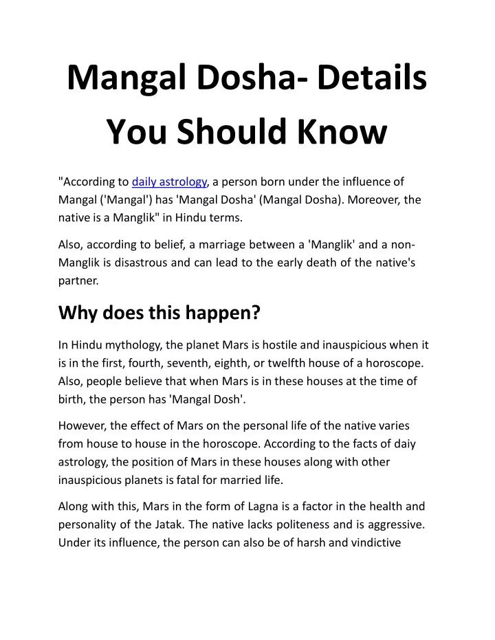 mangal dosha details you should know