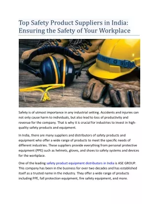Top Safety Product Suppliers in India- Ensuring the Safety of Your Workplace