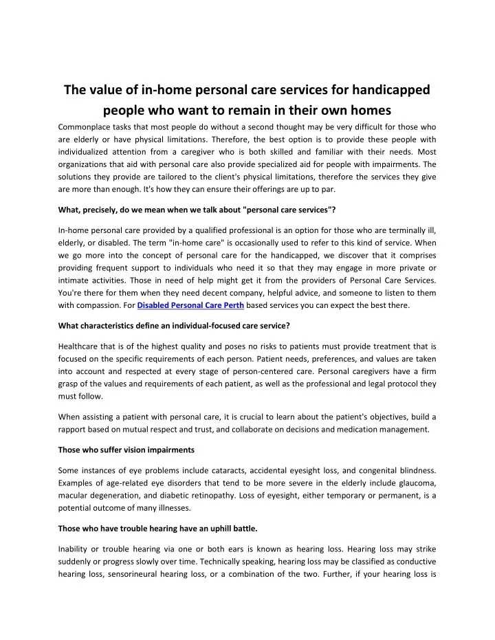 the value of in home personal care services