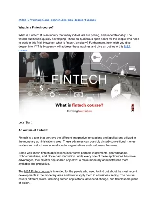 What Exactly Is a Fintech Course