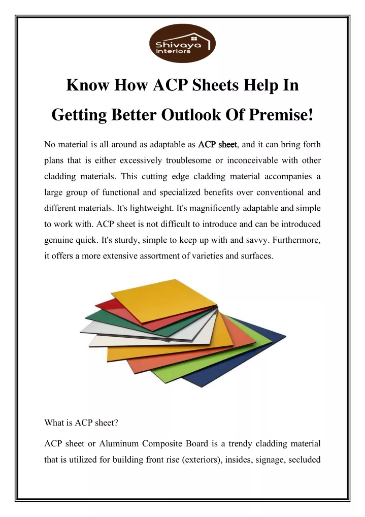 know how acp sheets help in