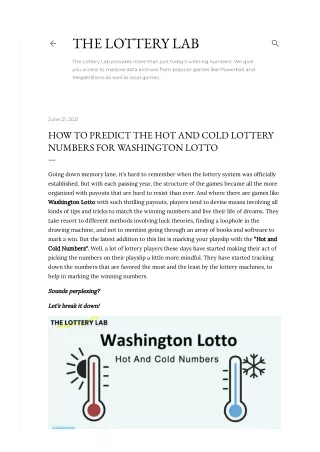 How To Predict The Hot And Cold Lottery Numbers For Washington Lotto