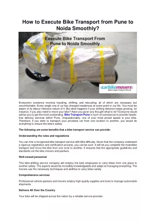 How to Execute Bike Transport From Pune to Noida Smoothly