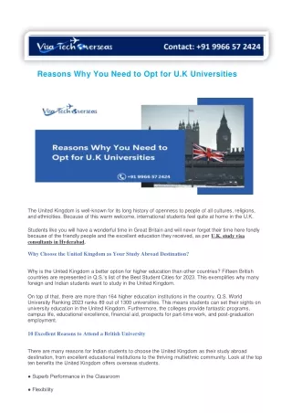 reasons why you need to opt for u k universities