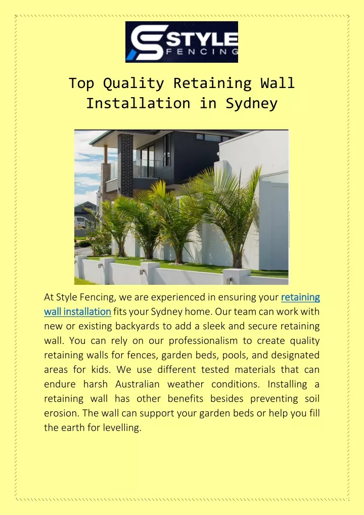 top quality retaining wall installation in sydney