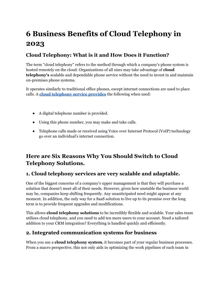 6 business benefits of cloud telephony in 2023