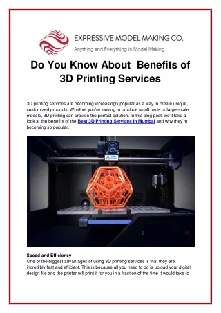 do you know about benefits of 3d printing services