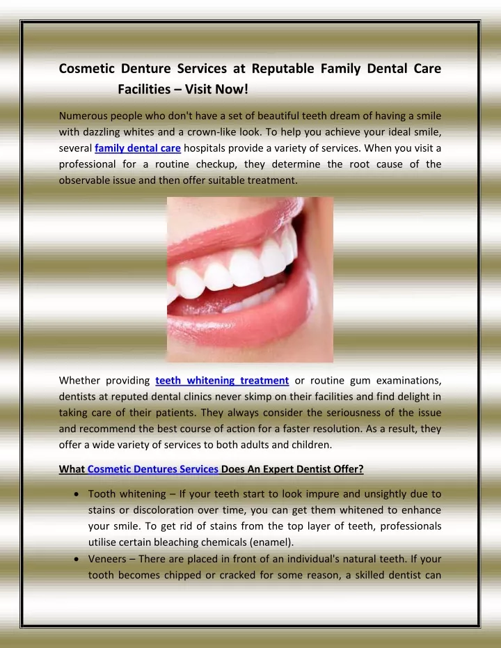cosmetic denture services at reputable family