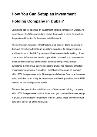 How You Can Setup an Investment Holding Company in Dubai