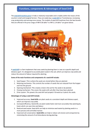 functions components advantages of seed drill