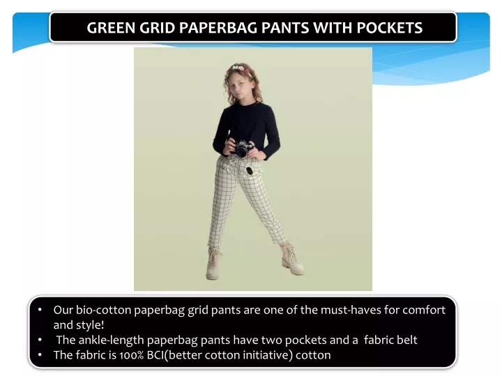 green grid paperbag pants with pockets