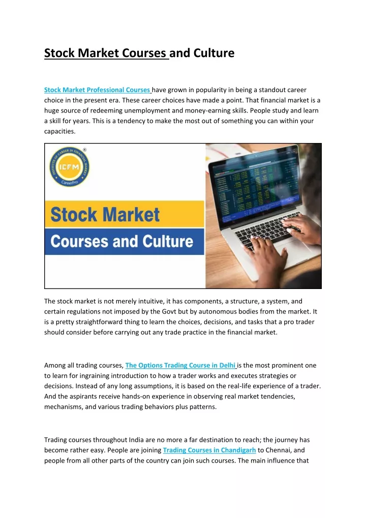 stock market courses and culture