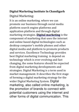 Digital Marketing Institute In Chandigarh