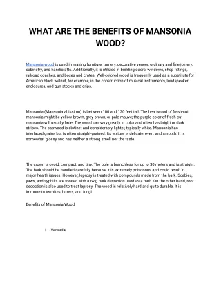 WHAT ARE THE BENEFITS OF MANSONIA WOOD