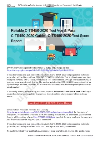 Reliable C-TS450-2020 Test Vce & Pass C-TS450-2020 Guide - C-TS450-2020 Test Score Report