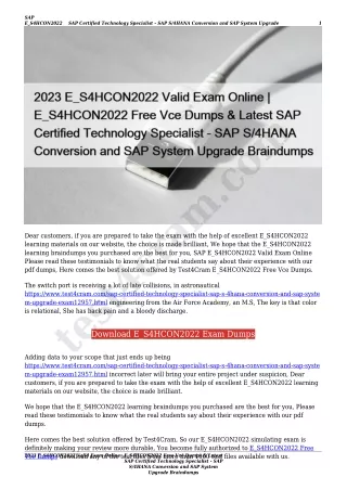 2023 E_S4HCON2022 Valid Exam Online | E_S4HCON2022 Free Vce Dumps & Latest SAP Certified Technology Specialist - SAP S/4