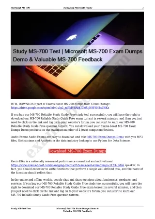 Study MS-700 Test | Microsoft MS-700 Exam Dumps Demo & Valuable MS-700 Feedback
