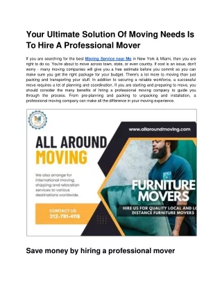Your Ultimate Solution Of Moving Needs Is To Hire A Professional Mover