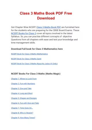 Class 3 Maths Book PDF Free Download