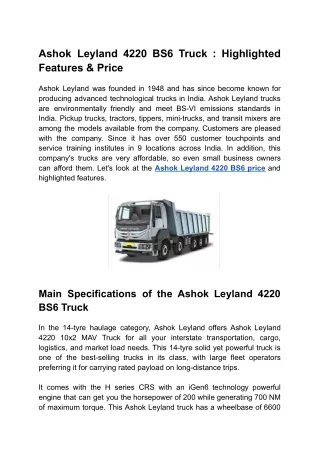 Ashok Leyland 4220 Poweful Truck in India