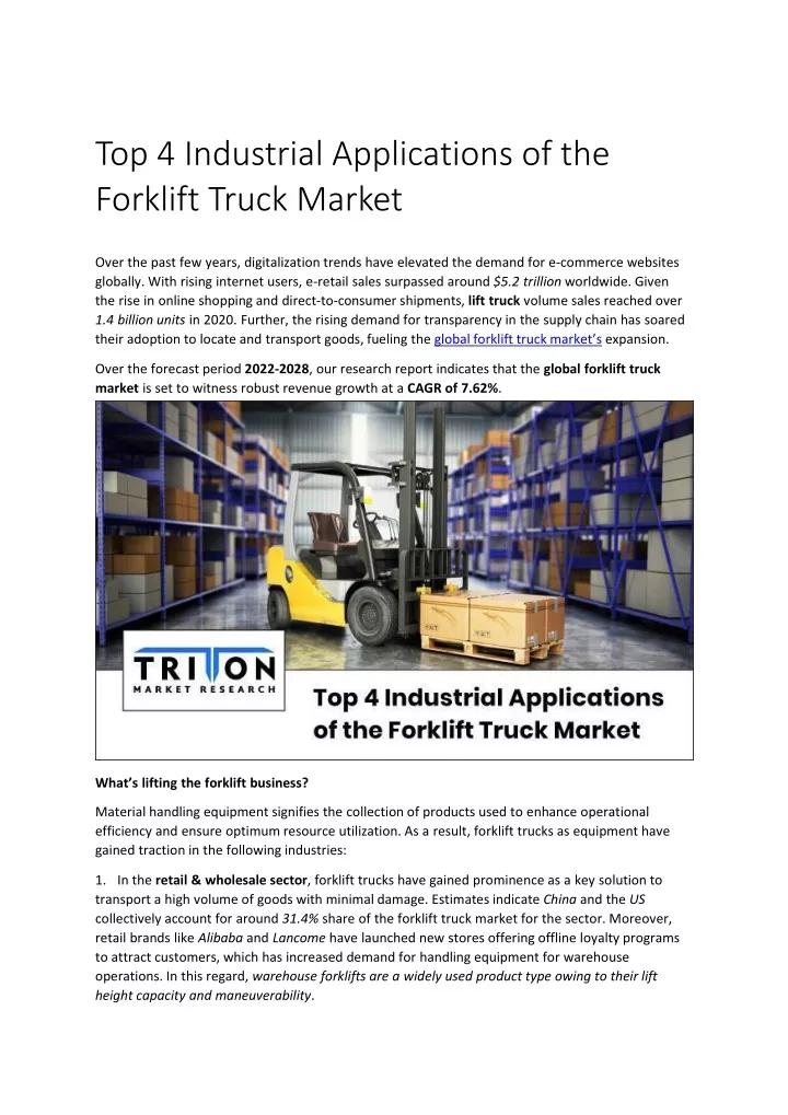 top 4 industrial applications of the forklift