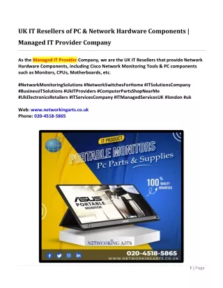UK IT Resellers of PC & Network Hardware Components - Managed IT Provider Company