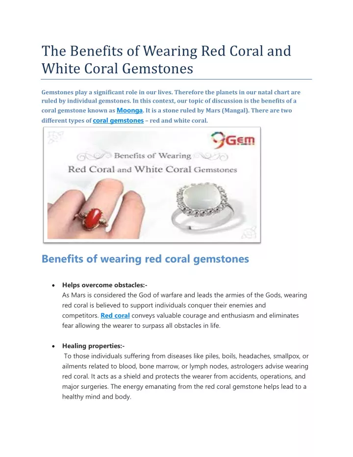 the benefits of wearing red coral and white coral