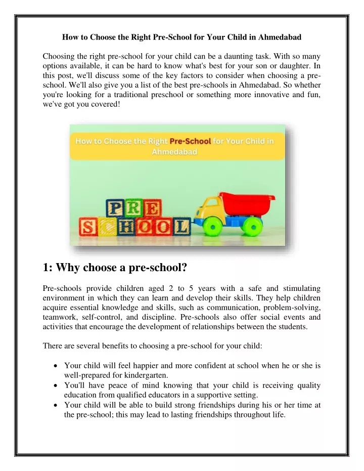 how to choose the right pre school for your child