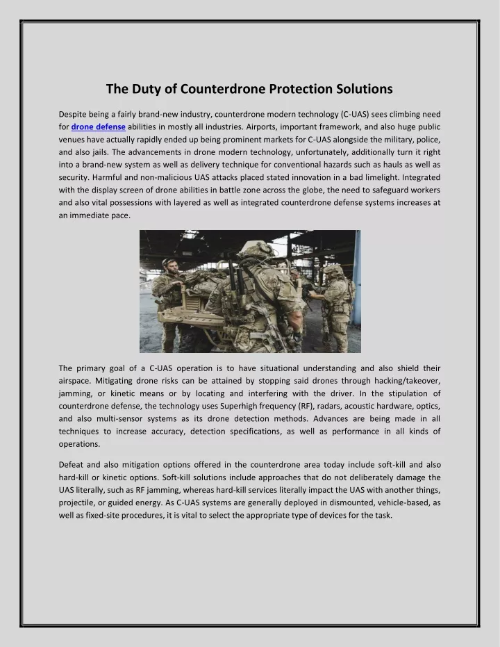 the duty of counterdrone protection solutions