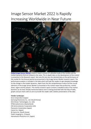 image sensor market 2022 is rapidly increasing