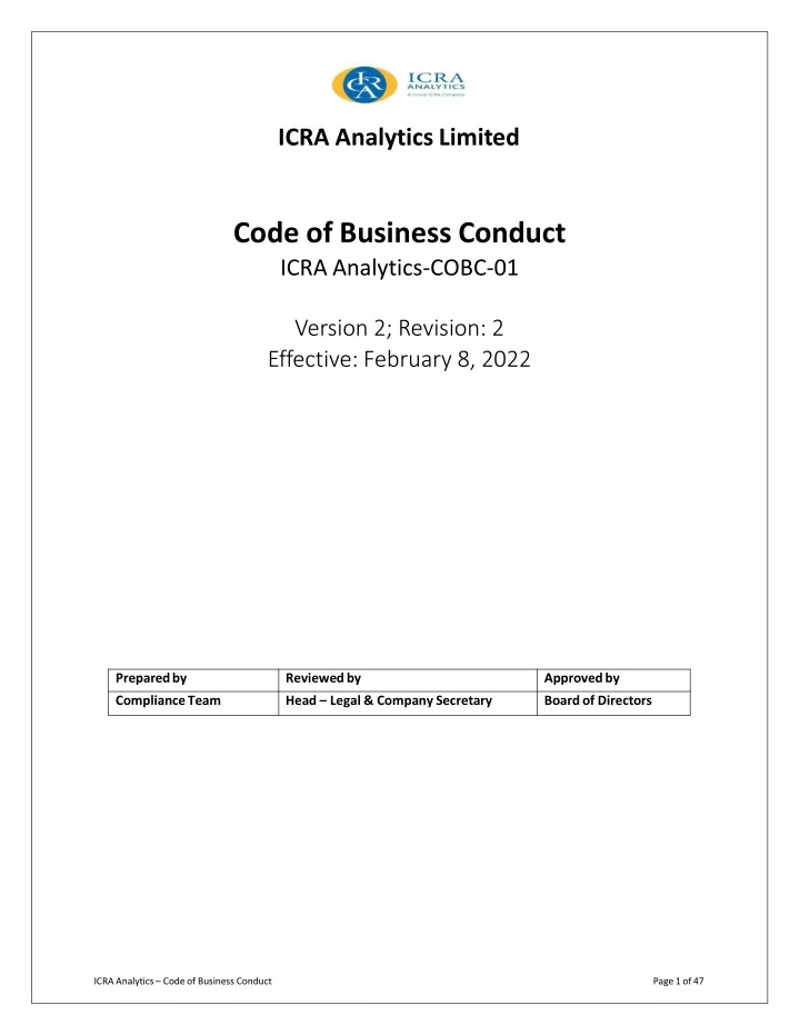 code of business conduct icra analytics cobc 01