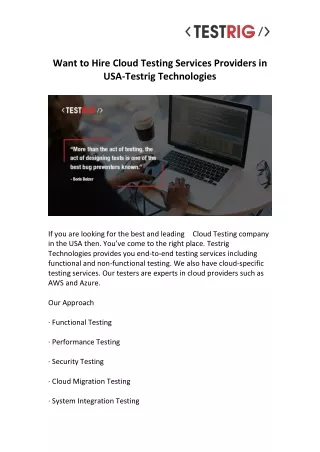 Want to Hire Cloud Testing Services Providers in US
