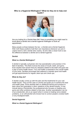 Who is a Hygienist Wellington? What do they do to help oral health?