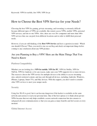 How to Choose the Best VPN Service for your Needs?
